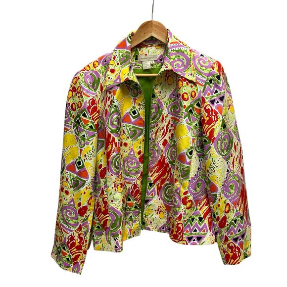 Transitions‎ Silk Jacket Size 12 Colorful Geometric Art to Wear Statement - Picture 1 of 10